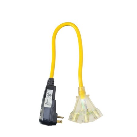 SOUTHWIRE Coleman Cable Yellow Jacket Indoor 2 ft. L Yellow Triple Outlet Cord 12/3 SJTW 2814
